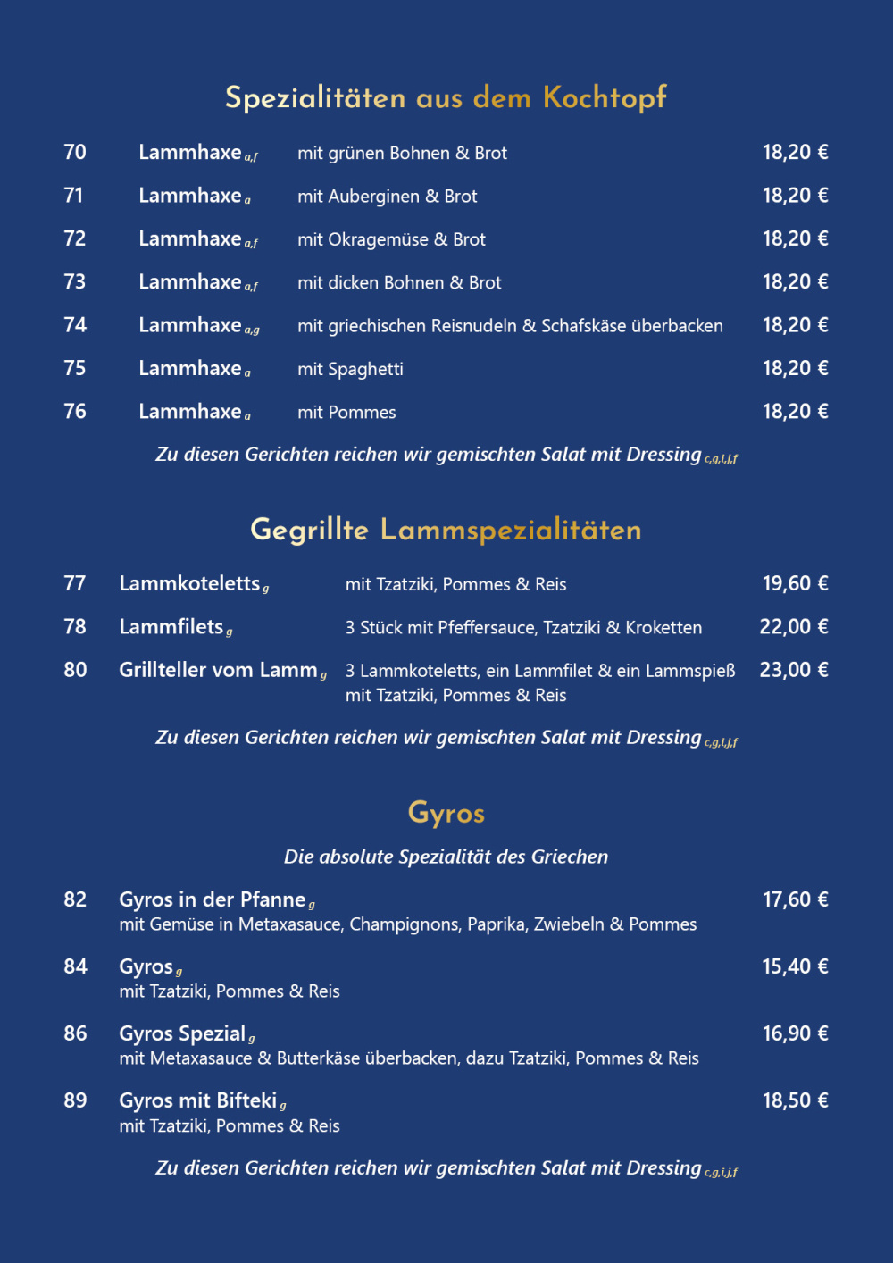 Speisekarte